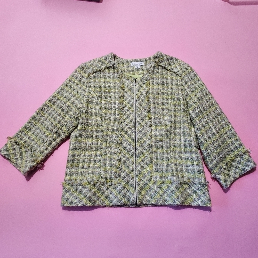 Coldwater Creek Green Tweed Zip Up Jacket - Picture 2 of 5